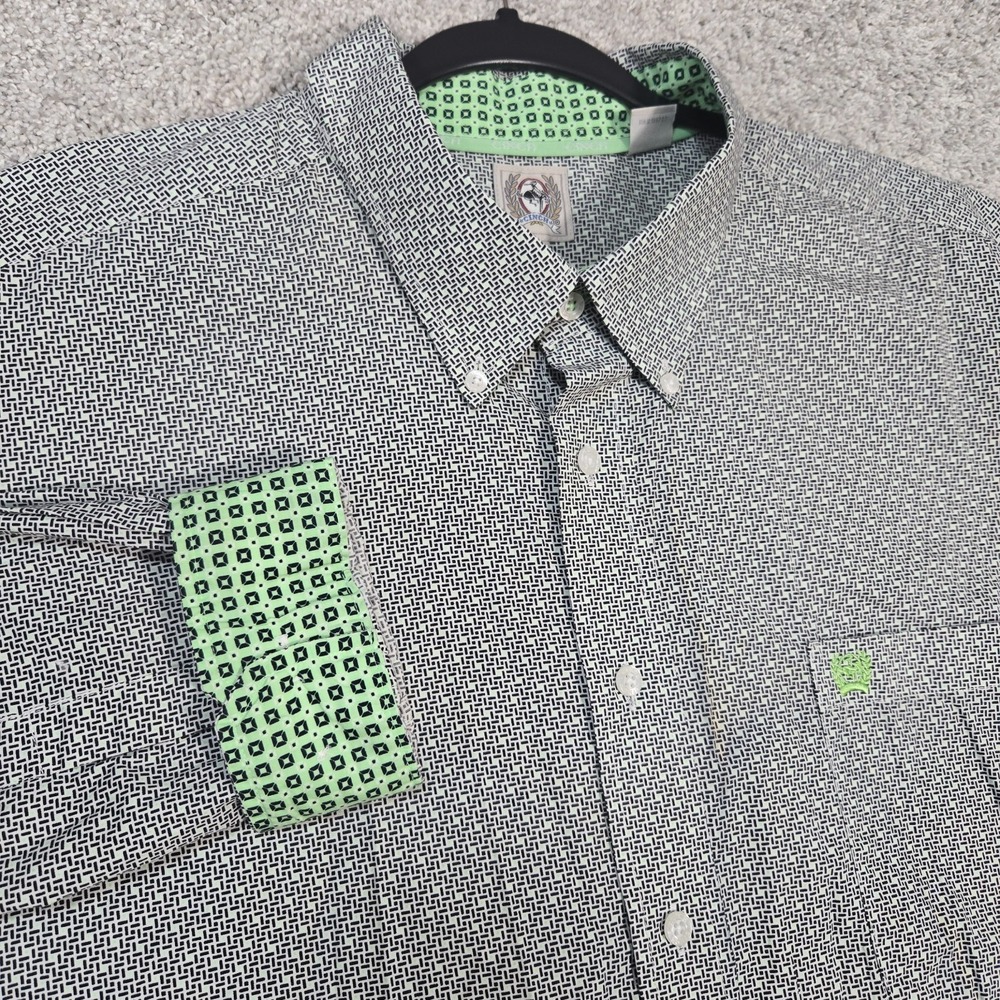 Cinch Shirt Mens XL black gray green Long Sleeve geometric Flip Cuff Western